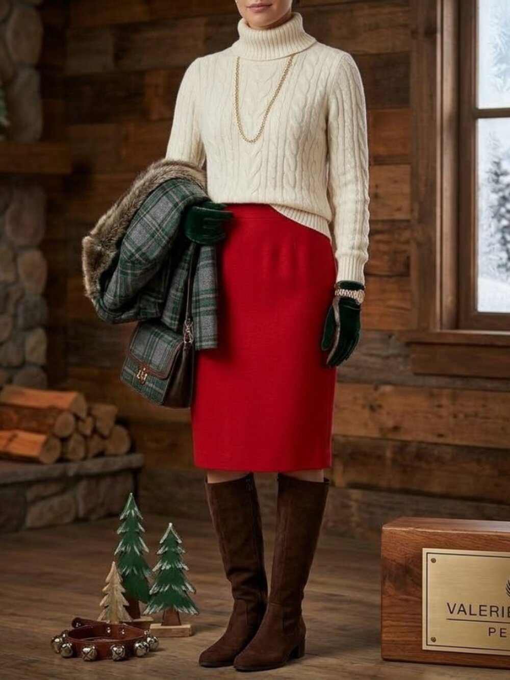 Vintage NWT Valerie Stevens Petites 100% Wool Red Pencil Skirt 14P Pockets Y2K